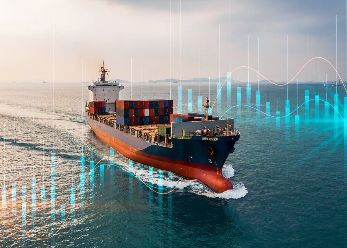 an image of a container ship to highlight implementation of e-fuels in shipping